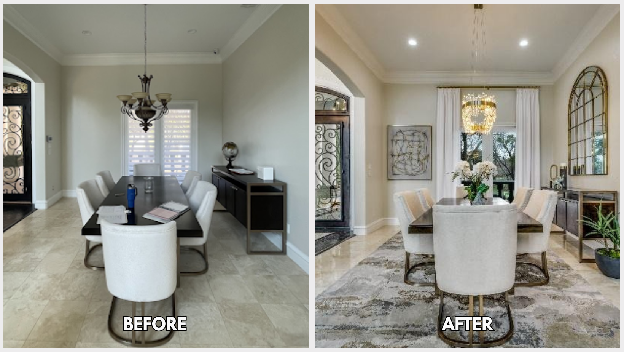Cedar Hill Interior Design Transformation | Landry Designs 2 Elevated Cedar Hill dining room with custom window treatments