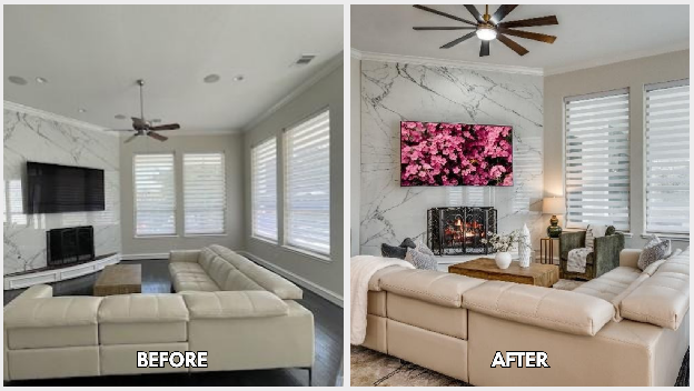 Cedar Hill Interior Design Transformation | Landry Designs 5 Cedar Hill family room transformation with layered furnishings