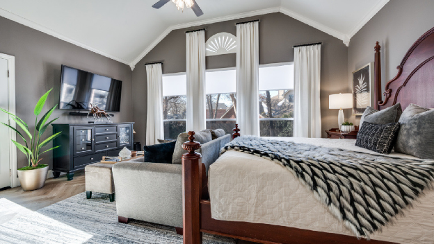 Custom window treatments in a beautifully designed living room