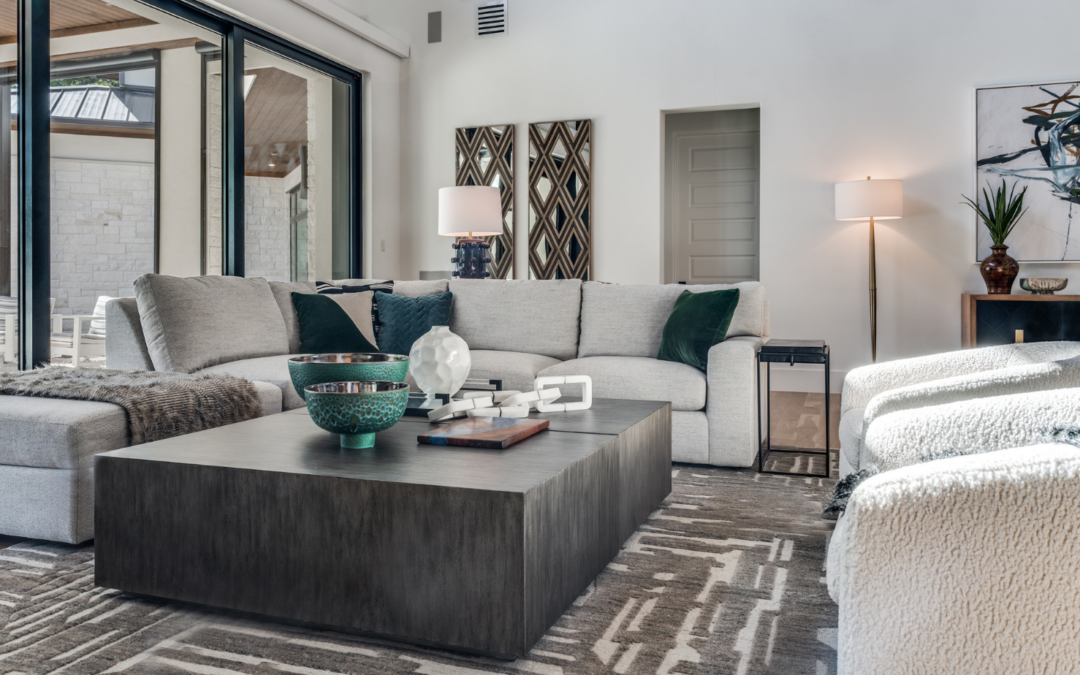 Custom upholstered sectional sofa in a modern Landry Designs living room