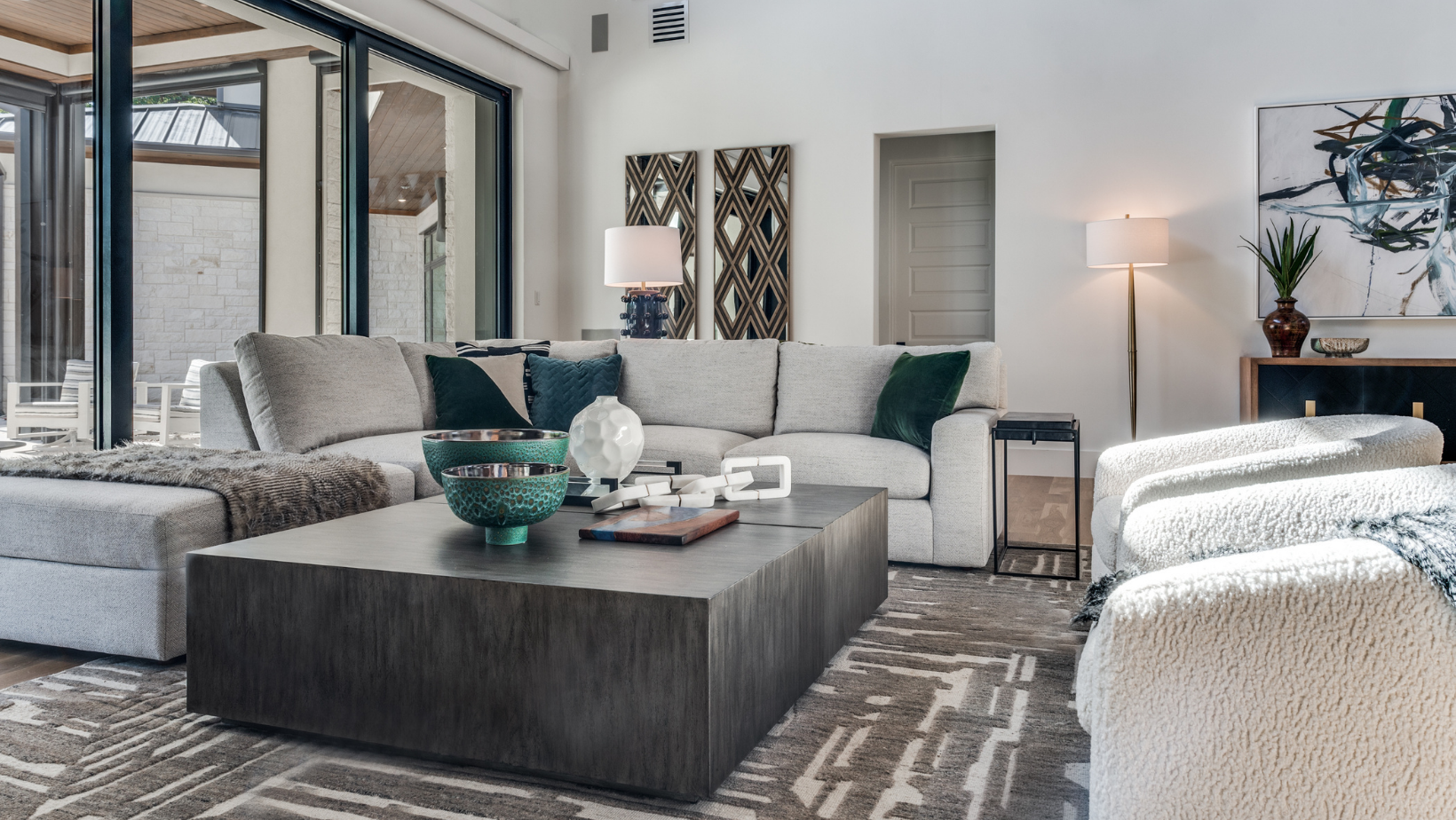 Custom upholstered sectional sofa in a modern Landry Designs living room